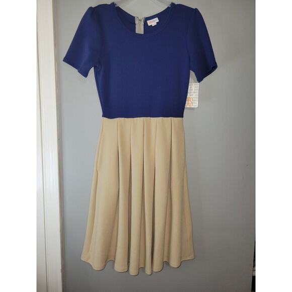 LulaRoe Amelia Womens XS Fit Flare Back Zip Colorblock Short Sleeve Knee Dress - Picture 1 of 15